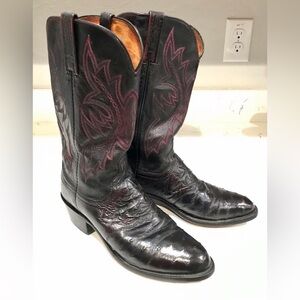 LUCCHESE 1883 Full Quill Ostrich Black Cherry Saddle Vamp Boots Men’s 8.5D. Used